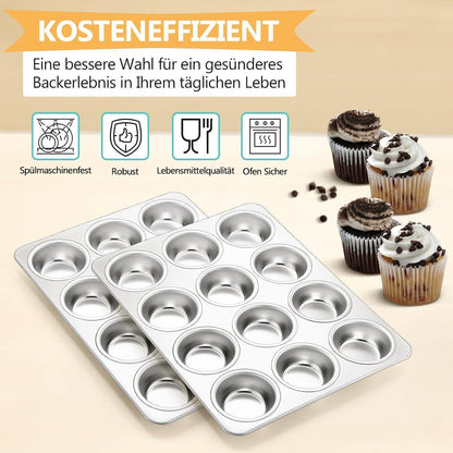 Edelstahl Muffinform 12-Loch für Muffins, Cupcakes & Brownies