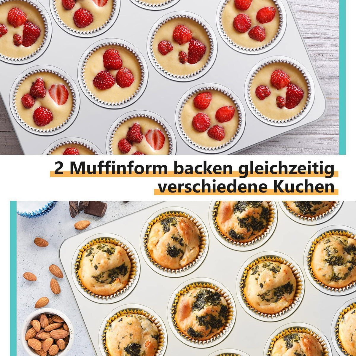 Edelstahl Muffinform 12-Loch für Muffins, Cupcakes & Brownies
