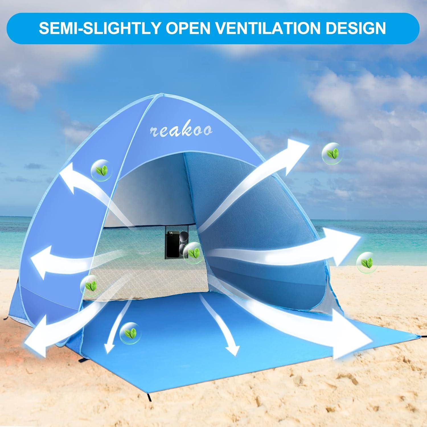 Pop-Up Strandmuschel mit UV-Schutz, Tragbares Strandzelt 3 Personen