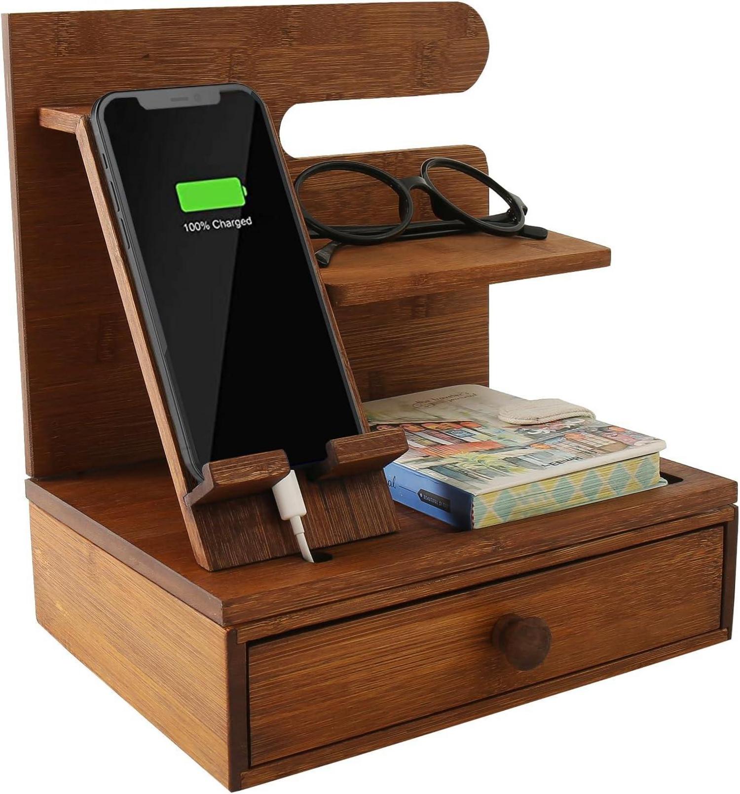 Telefon Dockingstation Holz Bambus Organizer Schublade Brillen
