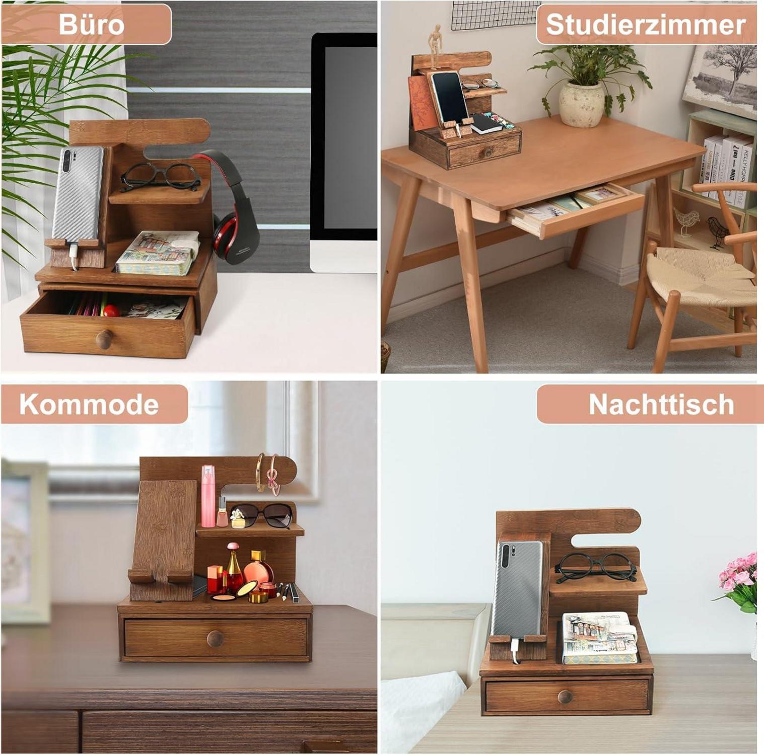 Telefon Dockingstation Holz Bambus Organizer Schublade Brillen