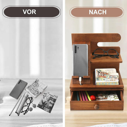 Holz Dockingstation Organizer Bambus Schublade Uhrenhalter