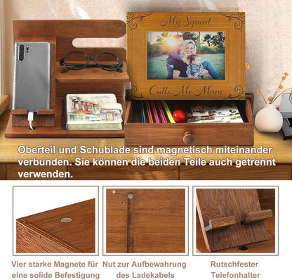 Telefon Dockingstation Bambus Organizer mit Schublade