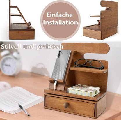 Holz Dockingstation Organizer Bambus Schublade Uhrenhalter