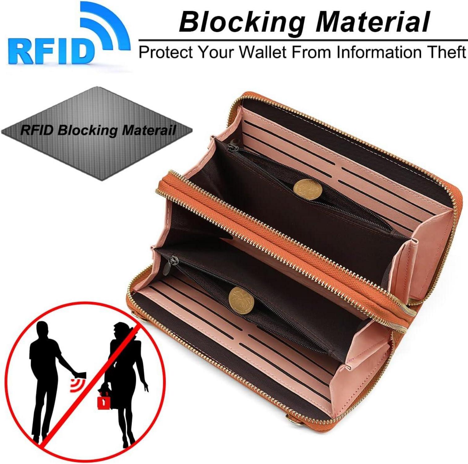 REETEE Damen Handytasche RFID Umhängetasche 24 Kartenfächer Braun