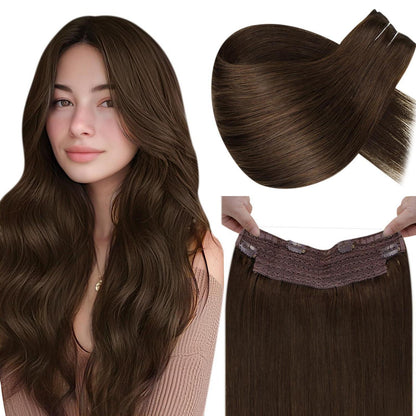 Echthaar Flip Extensions Braun - Unsichtbarer Draht, 45cm
