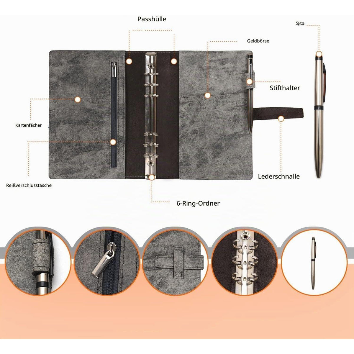 Ringbuch A5 – Notizbuch & Organizer mit Punktrasterpapier in Lederoptik