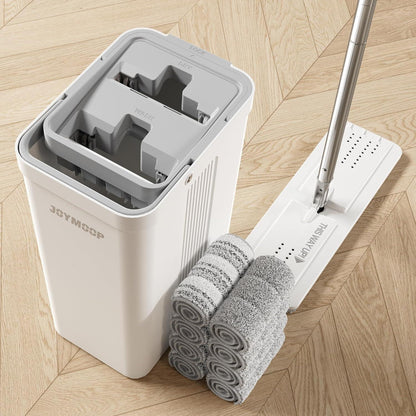 Wischmopp und Eimer Set mit 8 Mikrofaser-Pads und verlängertem Griff