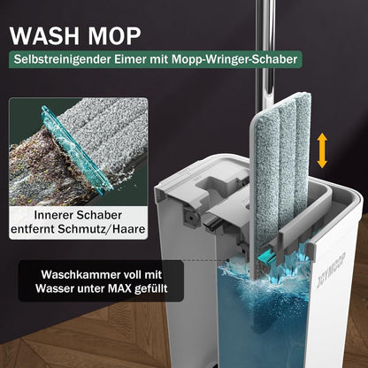 JOYMOOP Wischmopp Eimer Auswringer Set 8 Mikrofaser-Pads