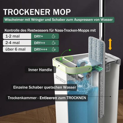 Wischmopp und Eimer Set mit 8 Mikrofaser-Pads und verlängertem Griff