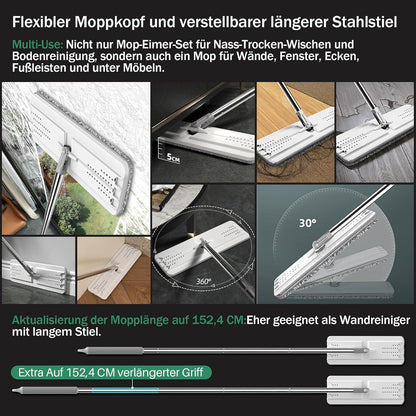JOYMOOP Wischmopp Eimer Set mit Mikrofaser-Pads und verlängertem Griff