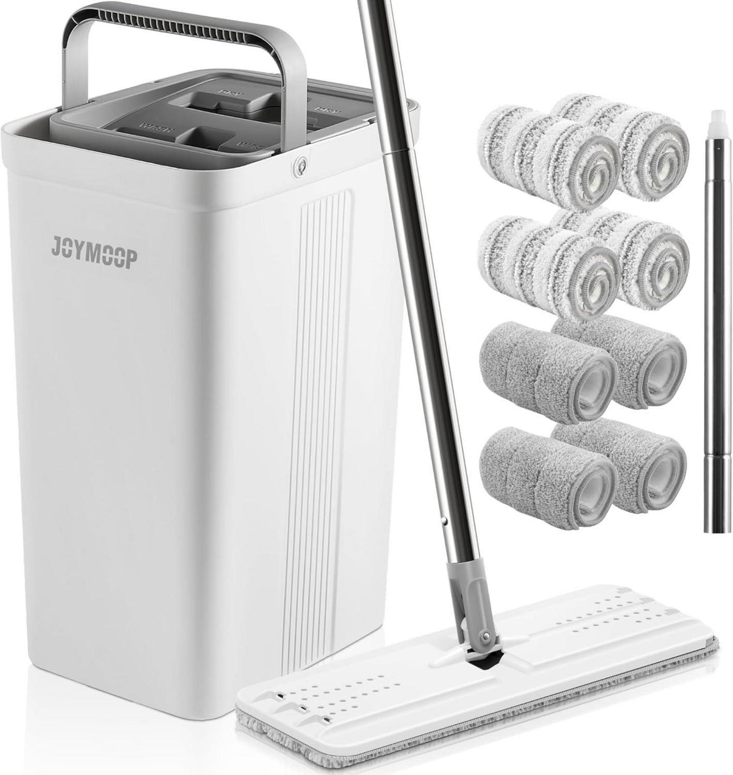 JOYMOOP Flacher Bodenwischer Eimer Set 8 Pads verlängerter Griff