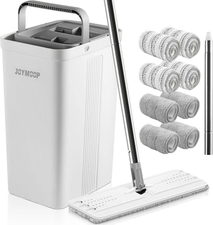 JOYMOOP Flacher Bodenwischer Eimer Set 8 Pads verlängerter Griff