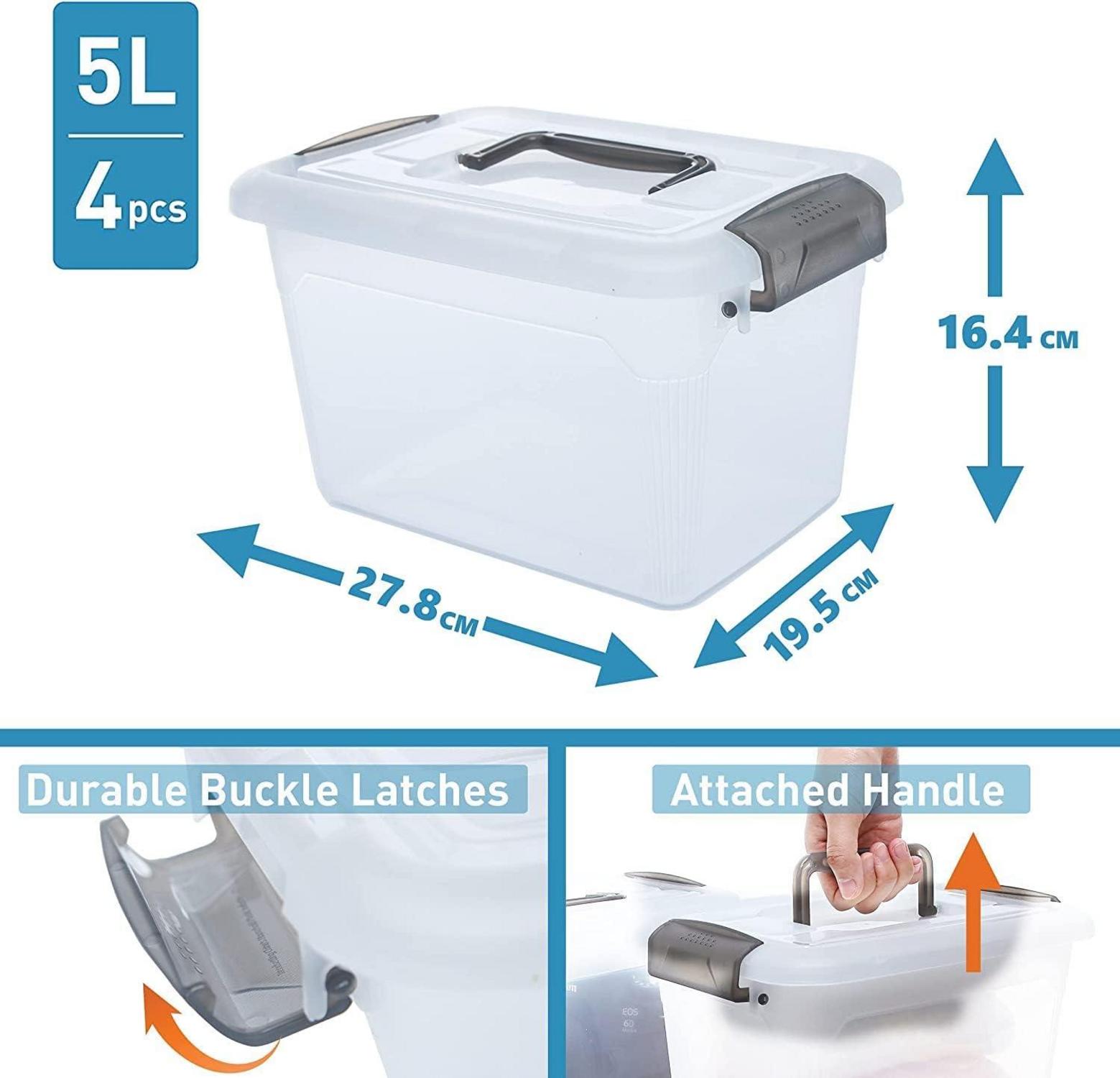 4er Set Transparente Aufbewahrungsboxen mit Deckel 5L