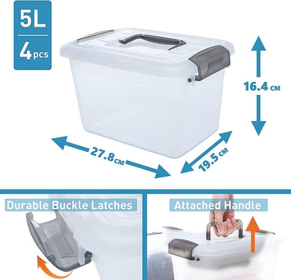4er Set Transparente Aufbewahrungsboxen mit Deckel 5L