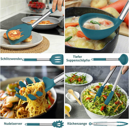 Herogo Küchenhelfer Set, 15-teilig, Silikon, Antihaft, hitzebeständig, Edelstahlgriff