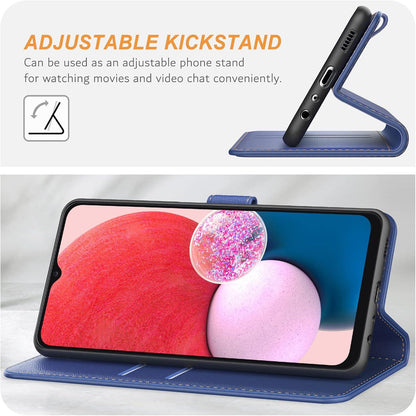 Leder Handyhülle Samsung Galaxy A13 4G Blau Kartenschlitz Magnetverschluss