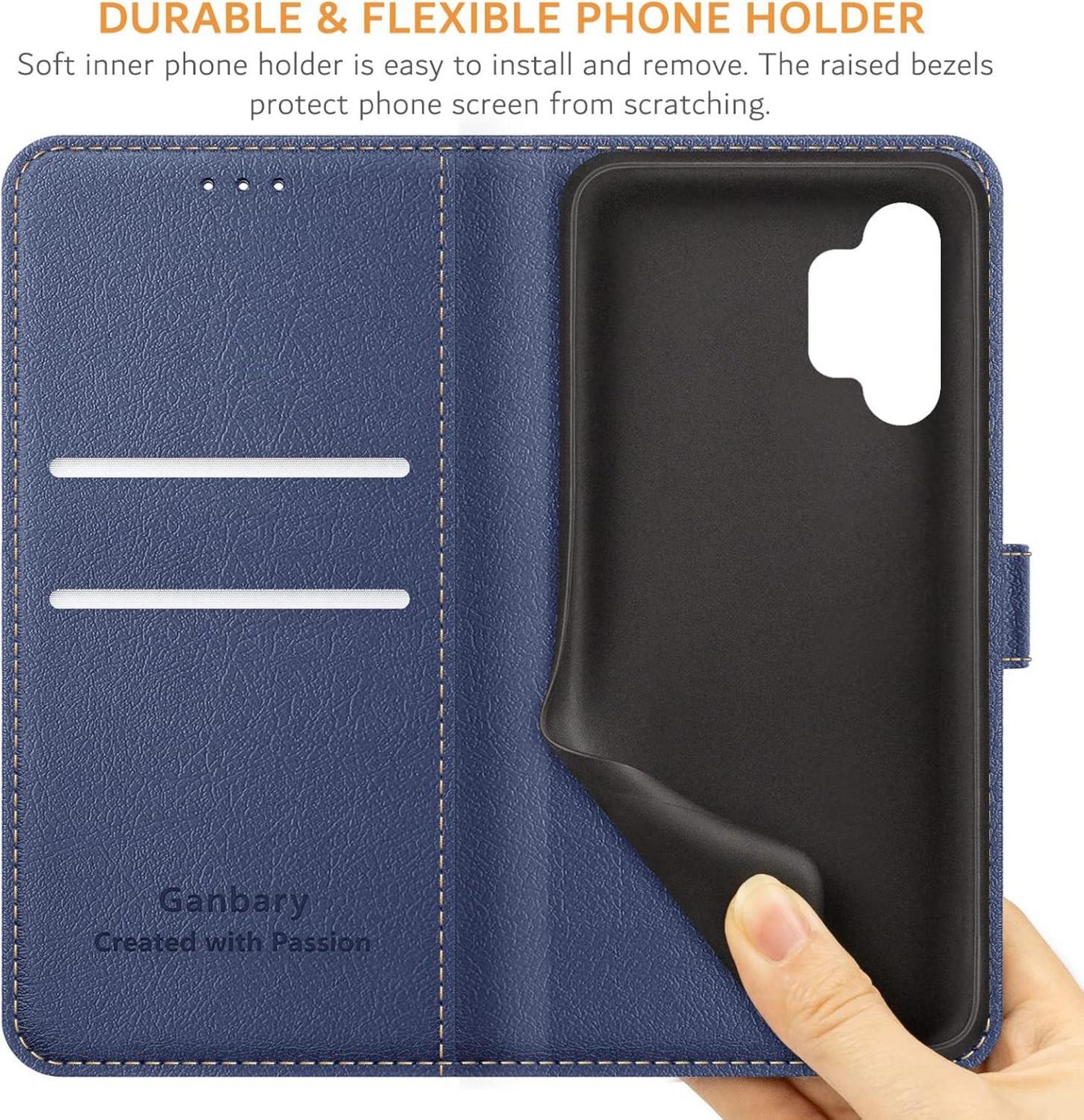 Leder Handyhülle Samsung Galaxy A13 4G Blau Kartenschlitz Magnetverschluss