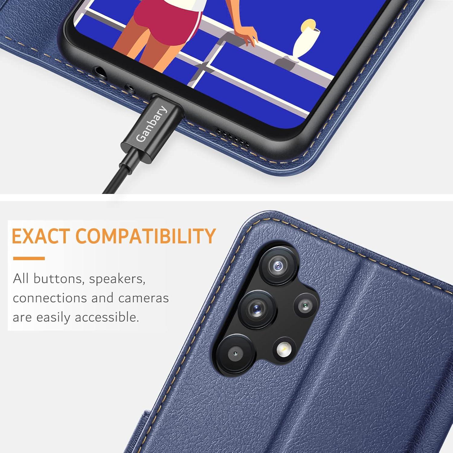 Samsung Galaxy A13 4G Handyhülle Blau Leder Tasche mit Kartenschlitzen & Standfunktion