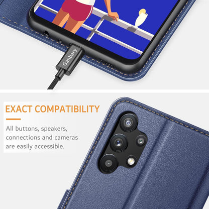 Samsung Galaxy A13 4G Handyhülle Blau Leder Tasche mit Kartenschlitzen & Standfunktion