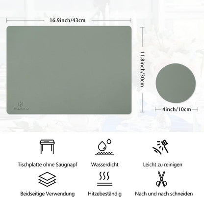 Abwaschbare Leder Tischsets 6er Set Platzdeckchen Salbeigrün