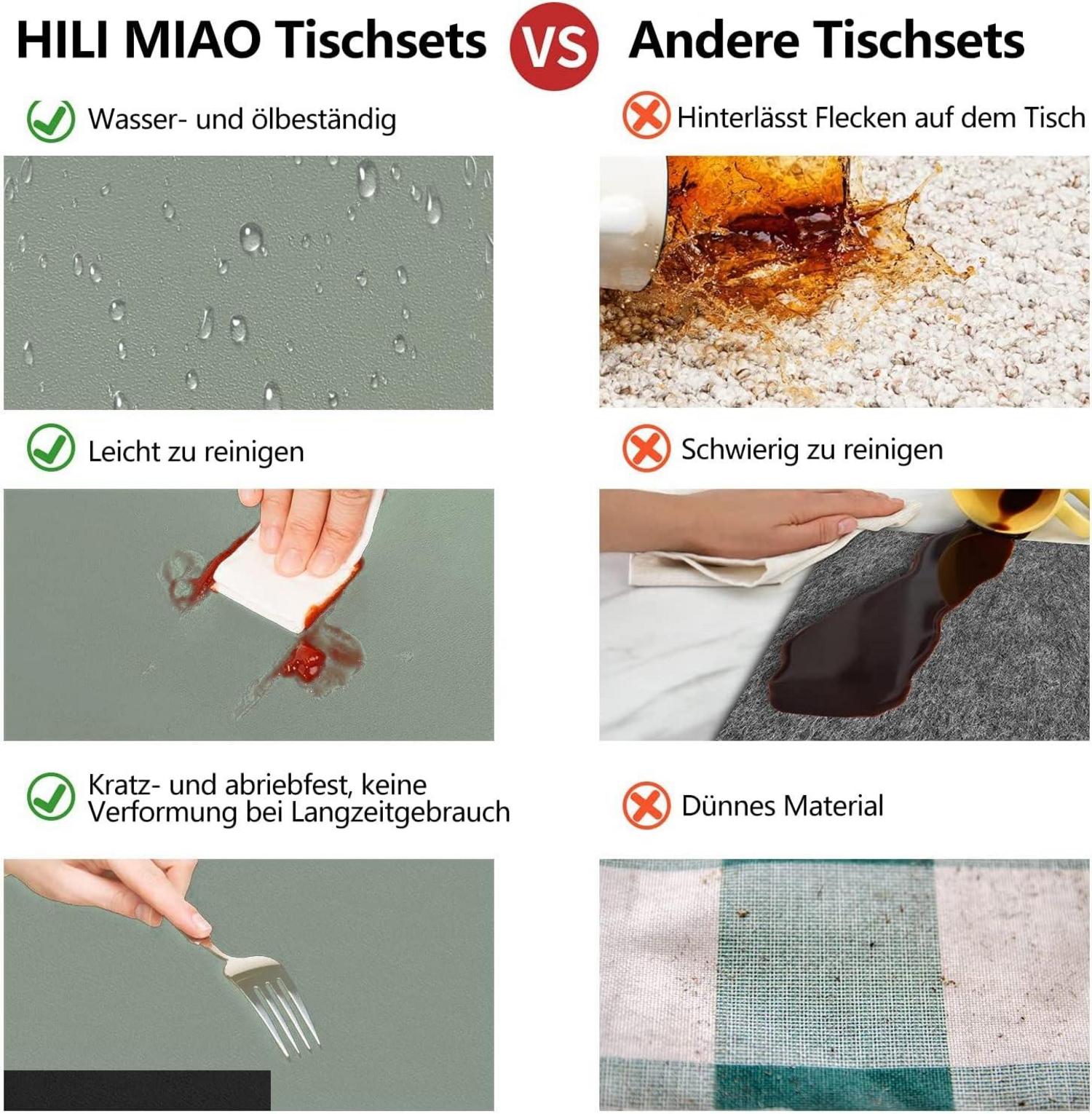 6er Set HELI MIAO Tischsets Abwaschbar Lederoptik Salbeigrün