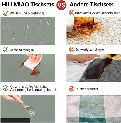6er Set HELI MIAO Tischsets Abwaschbar Lederoptik Salbeigrün