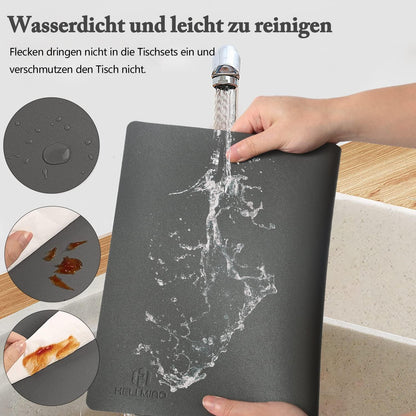 6er Set Tischsets Lederoptik Abwaschbar Hitzebeständig Salbeigrün