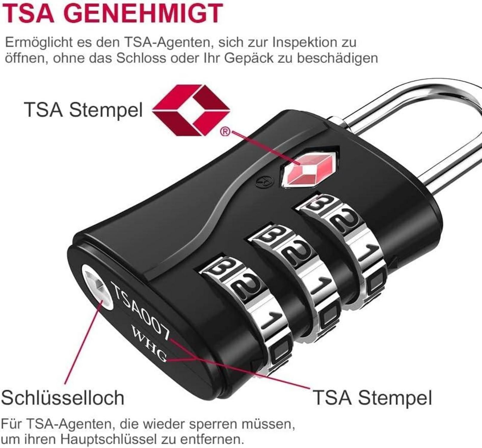 TSA Gepäckschlösser 3-Stellige Zahlenschloss (4