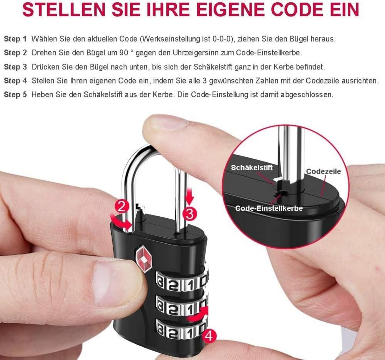 TSA Kofferschloss 3-stellige Zahlenschloss Rucksäcke Vorhängeschlösser (4er