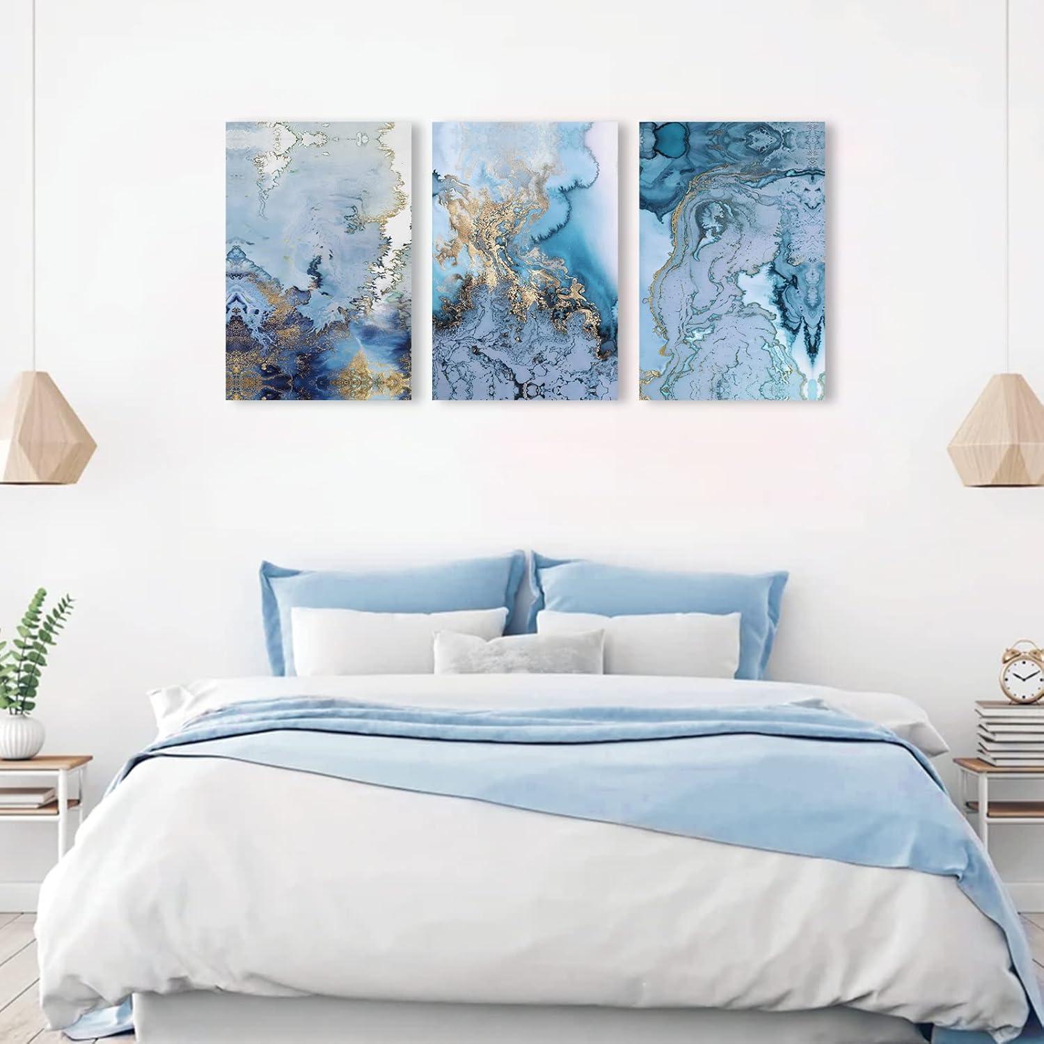Moderne Abstrakte Blau Weiß Wandbilder Set 50x70cm für