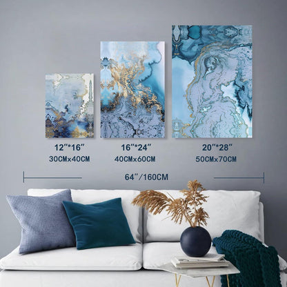 Abstrakte Wandbilder Blau Weiß Moderne Leinwand 50x70cm 3erSet