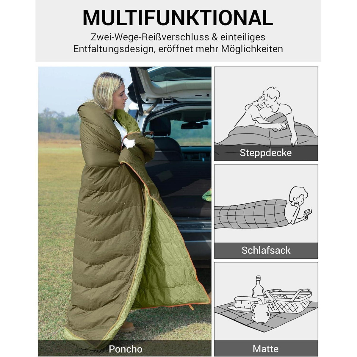 Daunenschlafsack XXL Winter – 3in1 Deckenschlafsack & Komfort