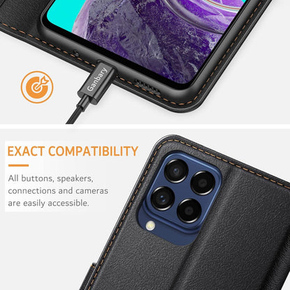 Handyhülle Samsung Galaxy M53 5G Schwarz Leder Klapphülle Kartenschlitzen