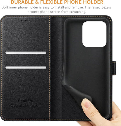 Handyhülle Xiaomi Redmi 10A Leder Klapphülle Schwarz Magnetverschluss