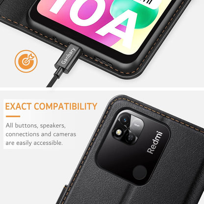 Handyhülle Xiaomi Redmi 10A Leder Klapphülle Schwarz mit Kartenschlitzen