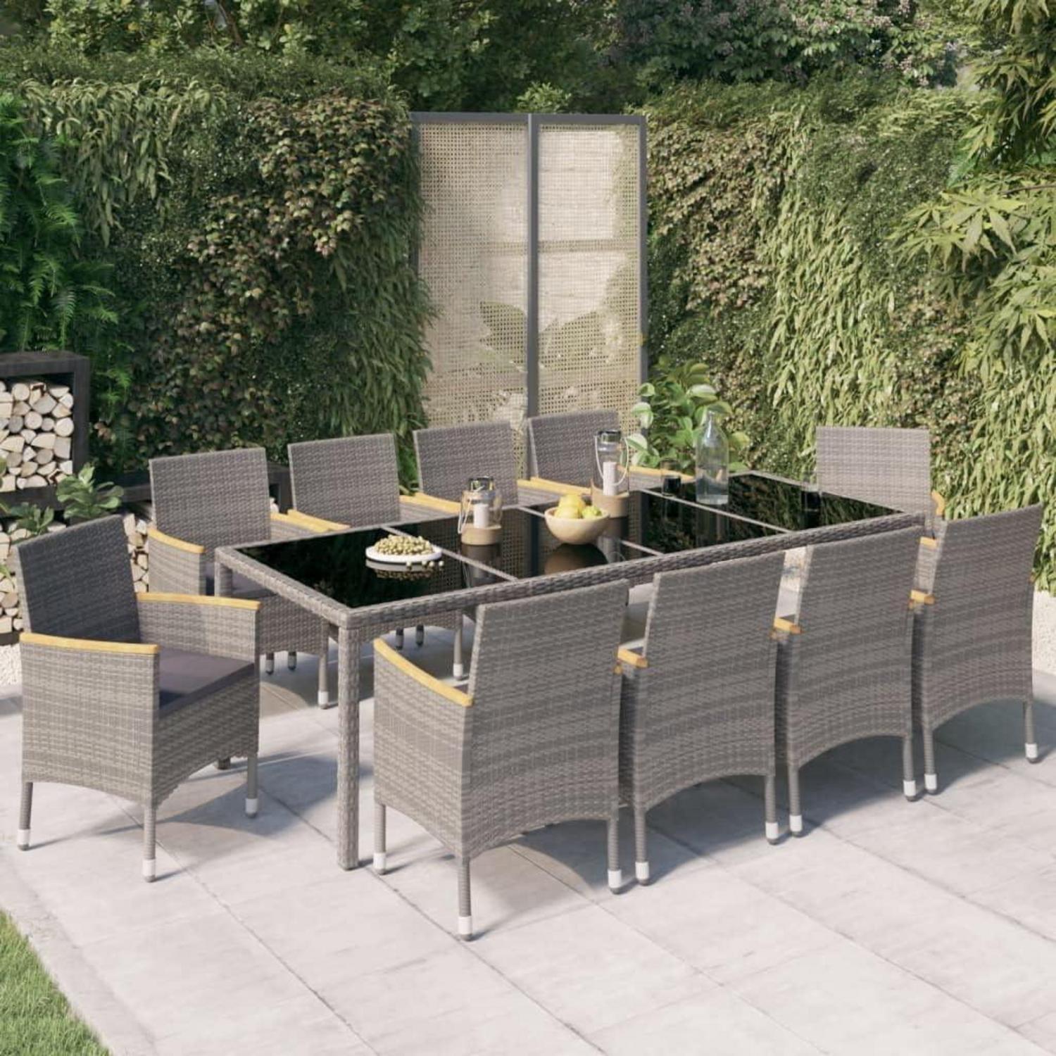 vidaXL Gartenmöbel-Set 9-tlg. Poly Rattan Grau, Auflagen