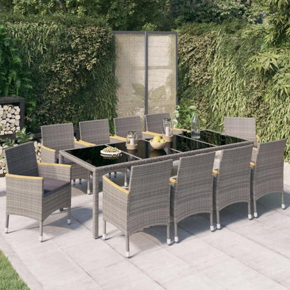 vidaXL Gartenmöbel-Set 9-tlg. Poly Rattan Grau, Auflagen