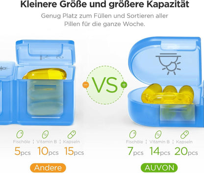 AUVON Pillendose 7 Tage 3 Fächer große Tablettenbox Blau