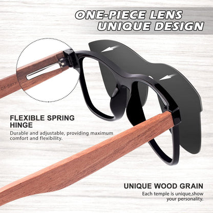Polarisierte Retro Holz Sonnenbrille UV400 Braun für Damen Herren