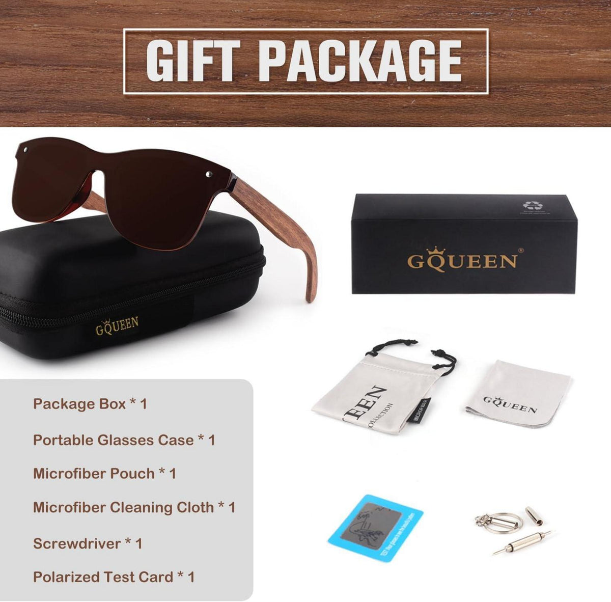 Sonnenbrille Holz Herren Damen Polarisierte Retro UV400 Braun