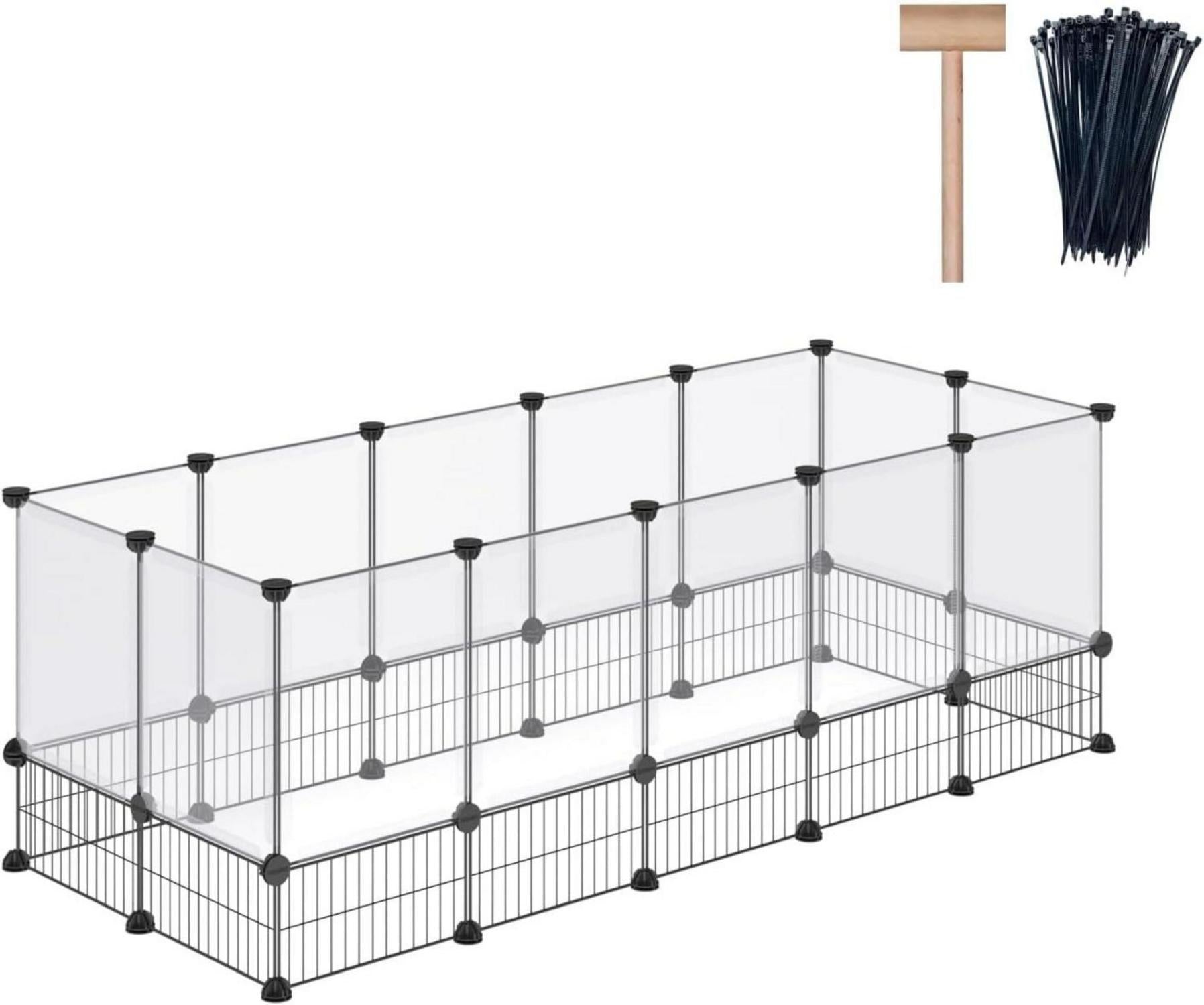 Kaninchen-Laufstall Metall-Netzboden erweiterbar 156x65x57 cm