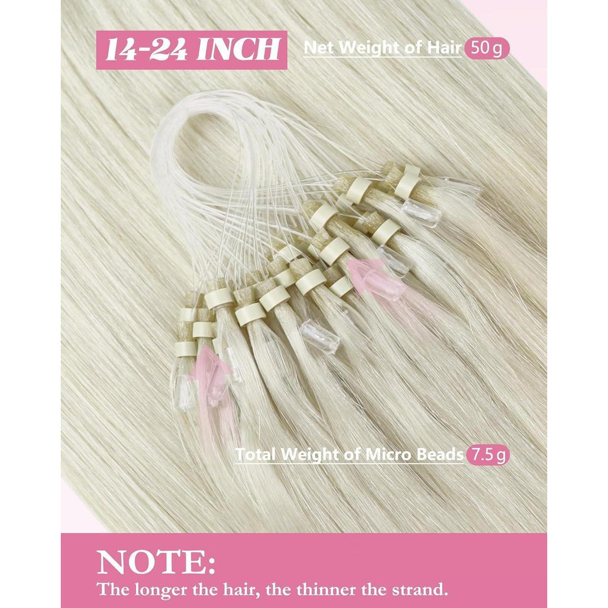 Echthaar Microring Extensions Platinblond 35cm