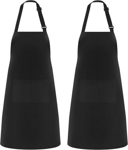 Schwarze Küchenschürze mit 2 Taschen, wasserfest, 2er Pack