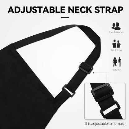 Schwarze Küchenschürze mit 2 Taschen, wasserabweisend, 2er Pack