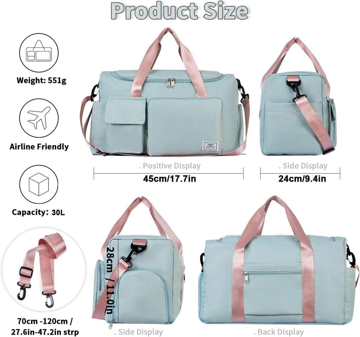 Damen Sporttasche 35L Faltbare Reisetasche mit Schuhfach
