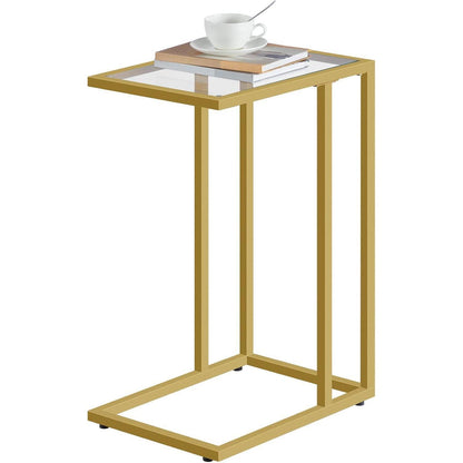 C-förmiger Beistelltisch Goldglas Metallrahmen Couchtisch