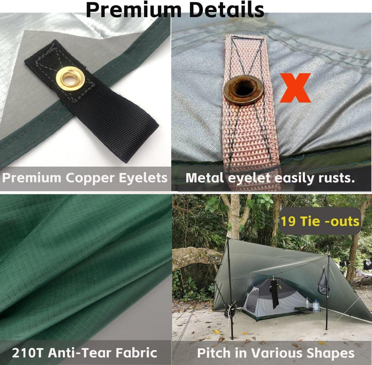 Ultraleichtes 3x4 Tarp Zeltplane Wasserdicht mit Ösen Outdoor Grün