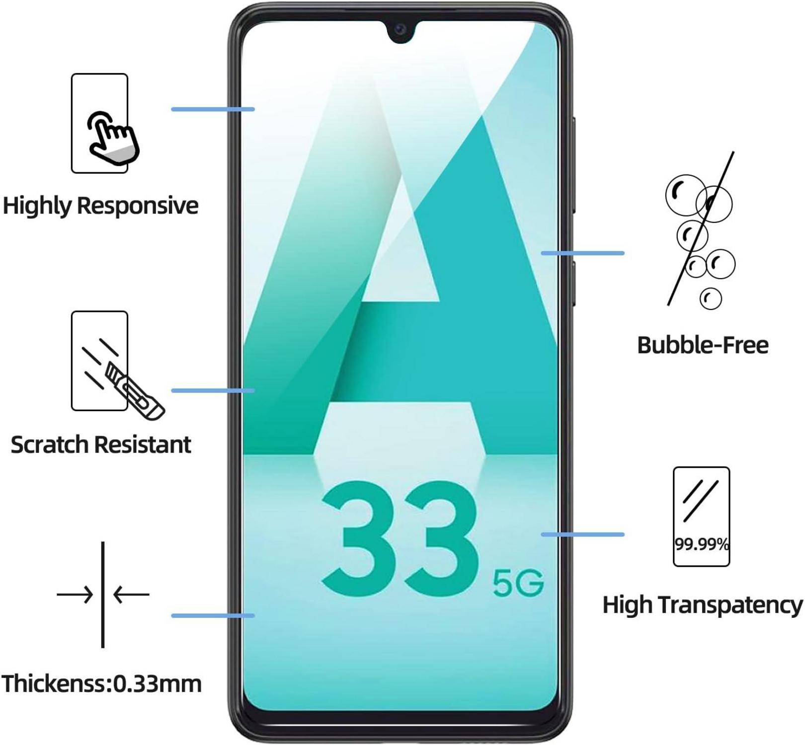 Panzer Schutz Glas für Samsung Galaxy A33 5G, 9H Härte, Ultra-klar