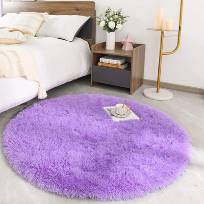 Hochflor Teppich Rund Super weich Fluffy Violett 150 x 150 cm